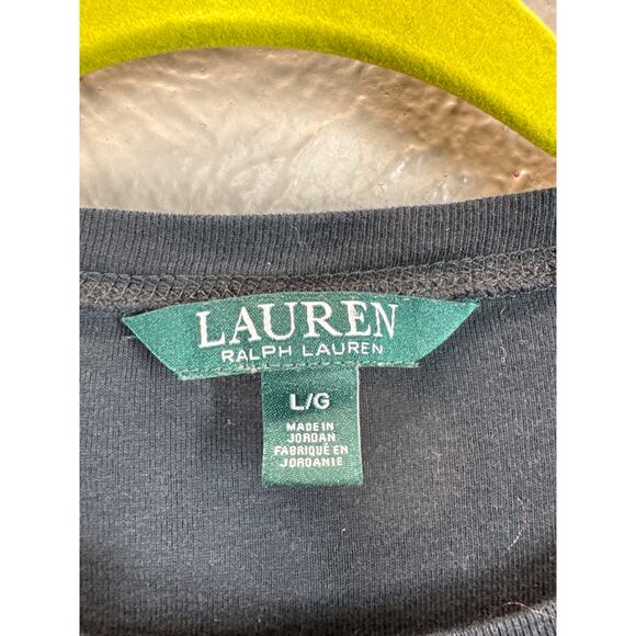 Ralph Lauren Womens Black Long Sleeve Leather Elbow Pad Zip Shoulder Top Size L - Picture 4 of 5